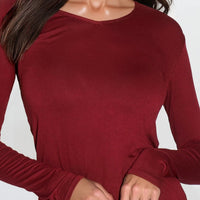 Wine V Neck Long Sleeve Top-1