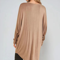 Mocha Oversized Batwing High Low Top-3