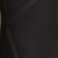Black bandage dress fabric with stitched horizontal paneling detail