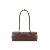 Coffee brown faux leather shoulder bag with gold-tone hardware and top handles