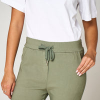 Khaki Stretch Drawstring Trousers-4