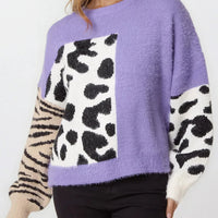 Purple Mixed Animal Pattern Knit Jumper-4