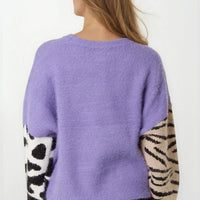 Purple Mixed Animal Pattern Knit Jumper-3