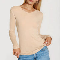 Beige V Neck Long Sleeve Top-0