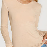 Beige V Neck Long Sleeve Top-1