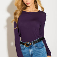 Purple Round Neck Long Sleeve Top-2