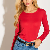 Red Round Neck Long Sleeve Top-0