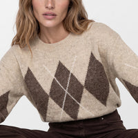Beige Argyle Pattern Wool Blend Knit Jumper-0