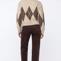 Beige Argyle Pattern Wool Blend Knit Jumper-2