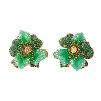 Jade Rose Flower Stud Earrings Gold-0