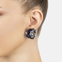 Blue Rose Flower Stud Earrings Dual Plating-1