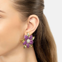 Marguerite Daisy Flower Large Stud Earrings Ruby Gold-3