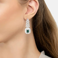 Countess Gemstone Drop Earrings Emerald Silver-3