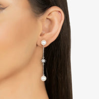 Falling Star Pearl Drop Earrings Silver-1