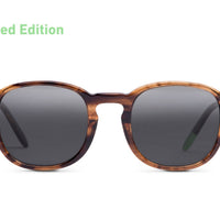 Smoky brown round sunglasses with dark smoke lenses and tortoise-style frame