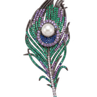 Peacock Feather Pearl Brooch Oxidised-0
