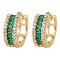 Baguette Huggie Hoop Earrings Emerald Green Gold-0