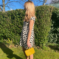 Yellow ochre leather mini crossbody bag with flap and strap