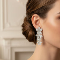 Cherry Blossom Drop Earrings White Silver-1