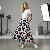 Women's Midi Skirt with Pockets Multi Color Leopard Print