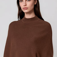 Brown Ribbed High Neck Jumper-1