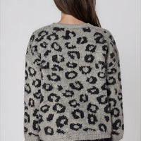 Grey Leopard Pattern Wool‑Blend Knit Jumper-2