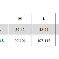 Parka jacket size chart with chest measurements for sizes S to XXL