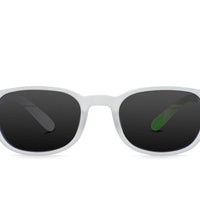Morris Crystal sunglasses, white frames, black lenses, oval shape