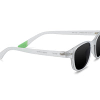 Morris Crystal sunglasses, translucent arms with green accents, black oval lenses