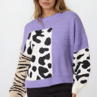 Purple Mixed Animal Pattern Knit Jumper-2