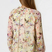 Green Floral Print Tie Neck Blouse-2