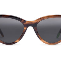 Smokey brown tortoiseshell sunglasses with dark tinted lenses, cat-eye style