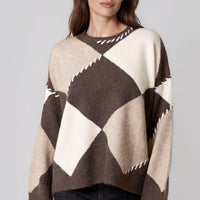 Brown Argyle Wool Blend Jumper-0