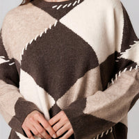 Brown Argyle Wool Blend Jumper-1