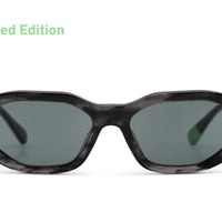 Tayrona smokey black sunglasses with dark tortoiseshell frame and green tinted lenses