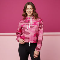 Camouflage Windbreaker Jacket | Women's Pink Cropped Pullover Hooded Jacket