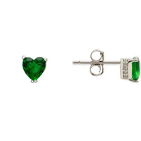 Asscher Cut Heart Stud Earrings Silver Emerald-2