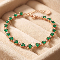Asscher Cut Heart Tennis Bracelet Emerald Gold-3