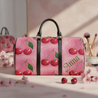 Pink Leather Duffle Bag | Personalized Cherry Weekender