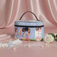 Bridesmaid Gift Makeup Bag, Custom Blue Bride Cosmetic Case, Wedding Shower Idea PU Leather