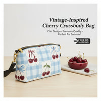 Blue Cross Body Purse | Personalized Gingham & Cherry Shoulder Bag