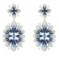 Babylon Ice Blue Gradient Flower Drop Earrings Silver-0