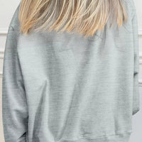 Gray long-sleeve sweatshirt back view, plain with crew neck and ribbed cuffs