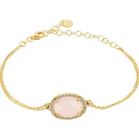 Beatrice Oval Gemstone Bracelet Gold Rose Quartz-2