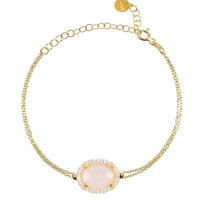Beatrice Oval Gemstone Bracelet Gold Rose Quartz-0