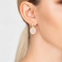 Beatrice Oval Gemstone Drop Earrings Gold Rose Quartz-2