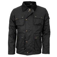 Black Game Utilitas II wax jacket with corduroy collar, brass-tone snaps and four flap pockets