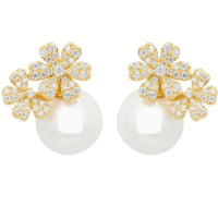 Bouquet And Pearl Stud Earrings Gold-0