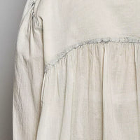 Back yoke detail pale grey embroidered woven shirt with gathered yoke