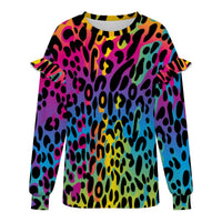 Multi Coloured Leopard Print Women's Ruffled Shoulder Top